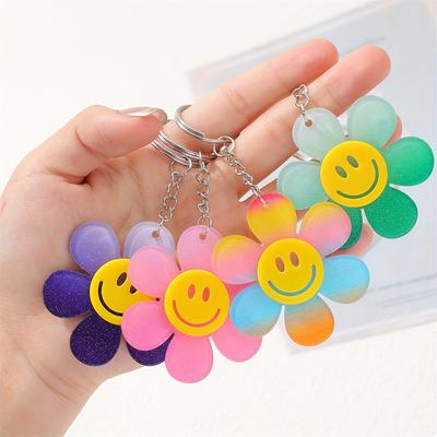 Colorful Gradient Sunflower Keychain Creative Smile Flower Pendant for Men and Women, Simple Schoolbag Charm, Car Key Ring, Acrylic