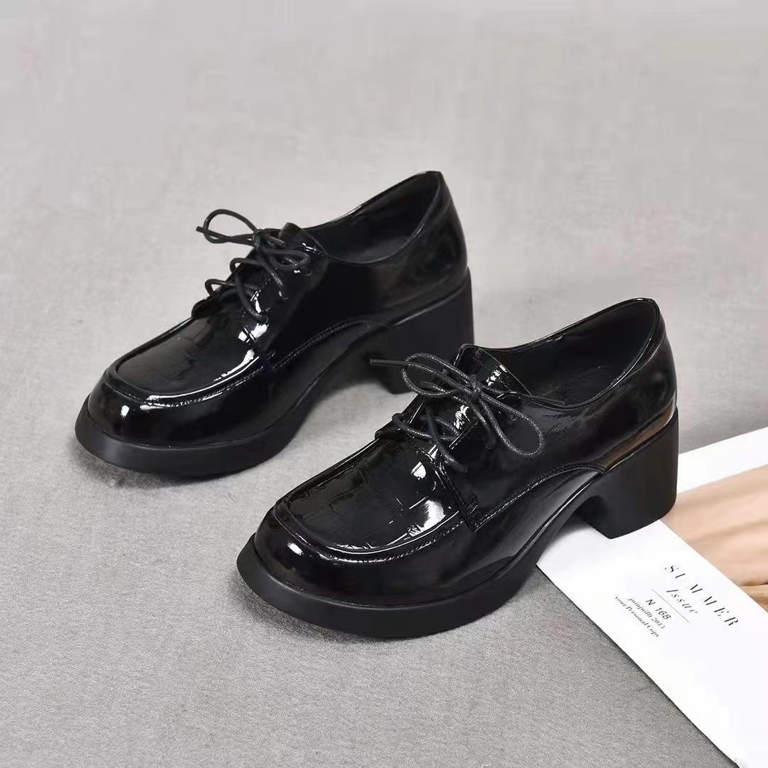 

Women s shoes medium heel thick heel single shoes women s new lace-up small leather shoes women s casual work high heel 35