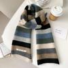 Korean Fashion Scarf Winter Autumn Women Striped Knit Wool Muffler Female Chic Versatile Small Soft Warm Shawl Trendy Girl