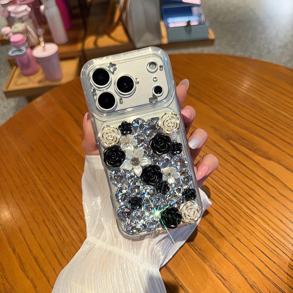 New Original Luxury Full Diamond Flower Silicon Shock Proof Phone Case For Iphone 17 16 15 14 13 Pro Max Protective Case