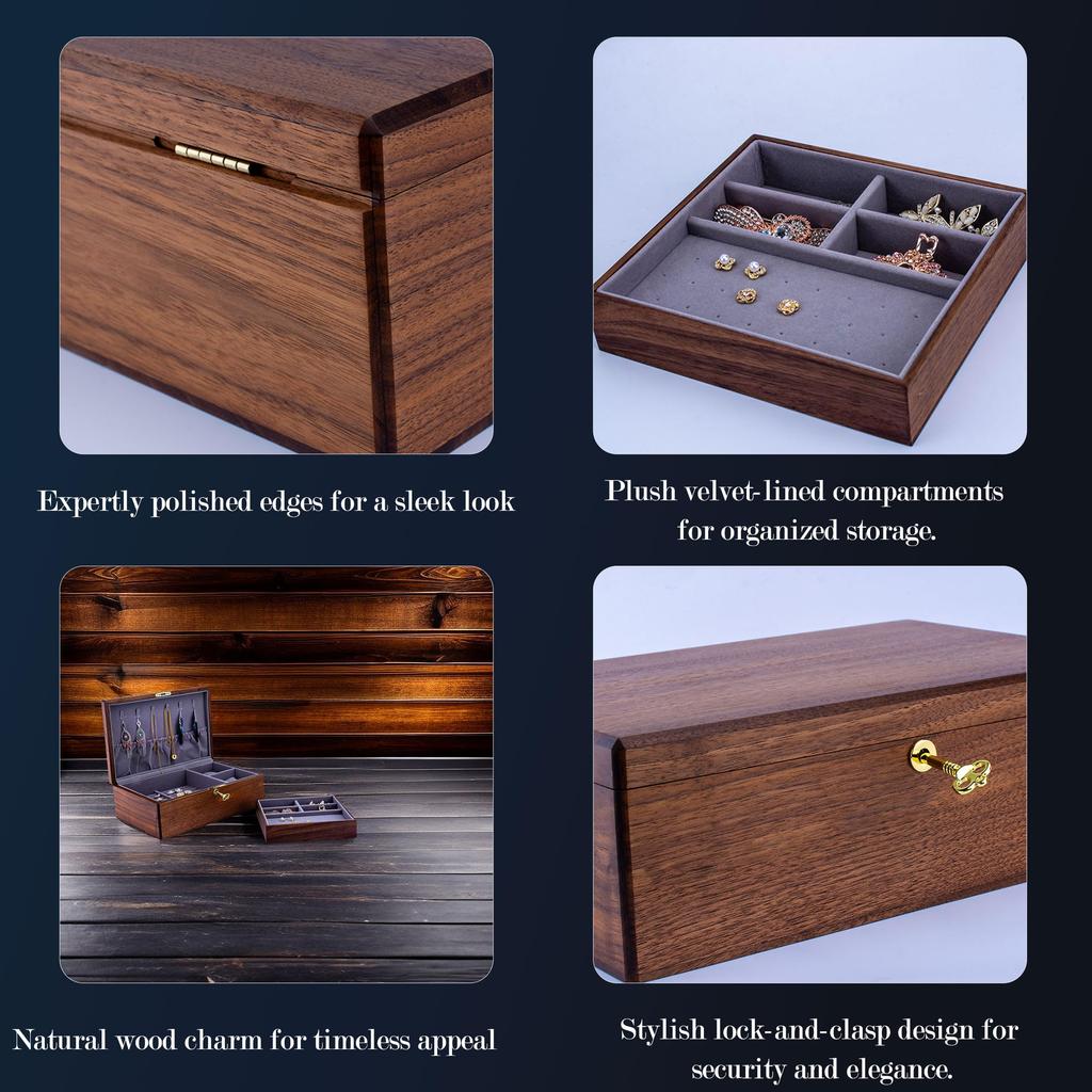 IRIVER BLANK Exquisite Black Walnut Wood Jewelry Box Organizer Noble and Elegant Storage Solution for Wedding Proposal & & Holder – Women, Girls,