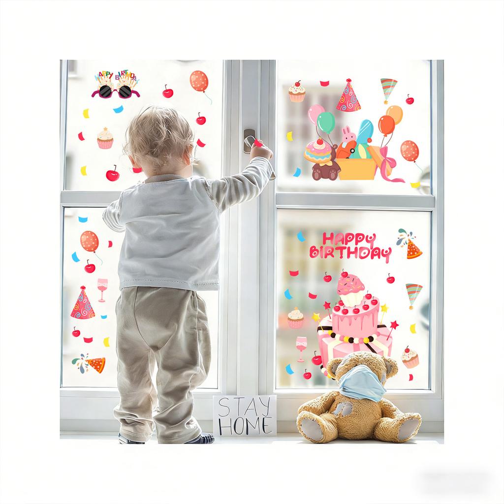 Creative Birthday Cake Window Stickers for Bedroom, Living Room, Balcony, Kitchen