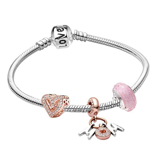 Love You Forever Beads Charm Bracelets Elegant Silver Color Snake Chain Bracelets For Women Lover Jewelry Gift Special Offer