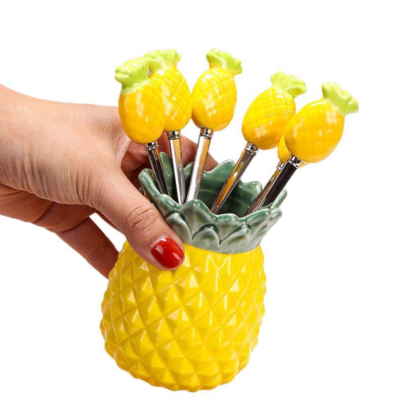 Elegant Stainless Steel & Ceramic Fruit Fork Set