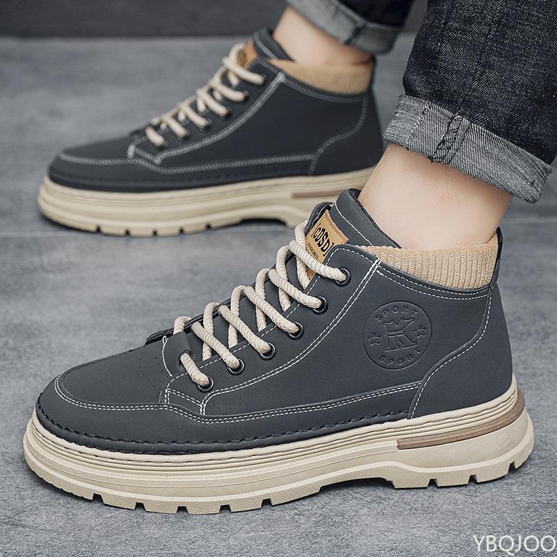 Autumn new outdoor casual comfortable men's shoes fashionable versatile high top boots minimalist men height-increasing shoes