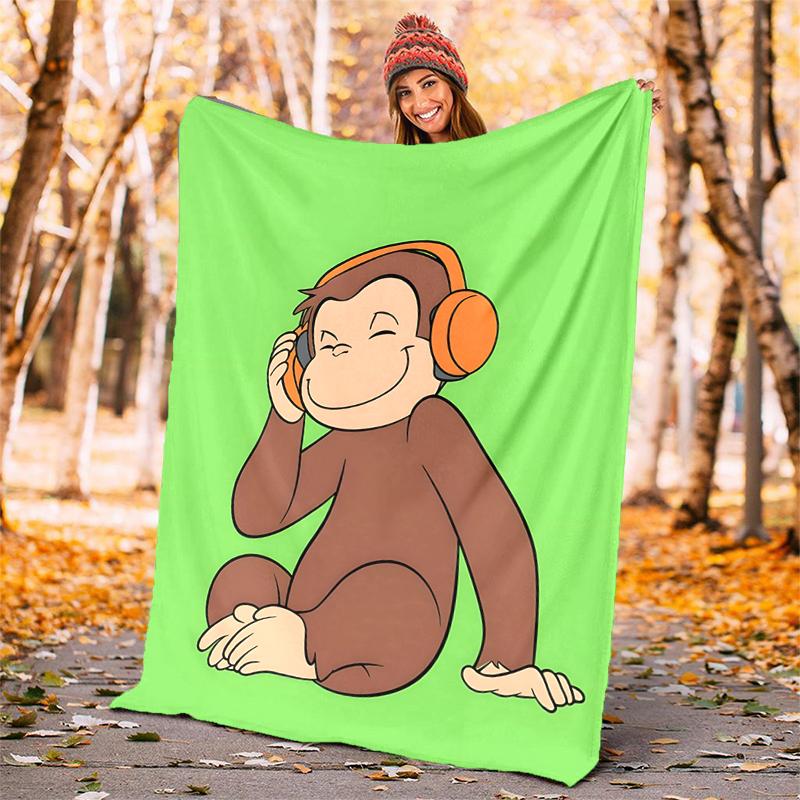 Curious George Flannel Blanket Soft Warm All-Season Throw, Design for Camping, Car Travel, Hiking Sofa, Bed, Office Perfect Gift for Parties