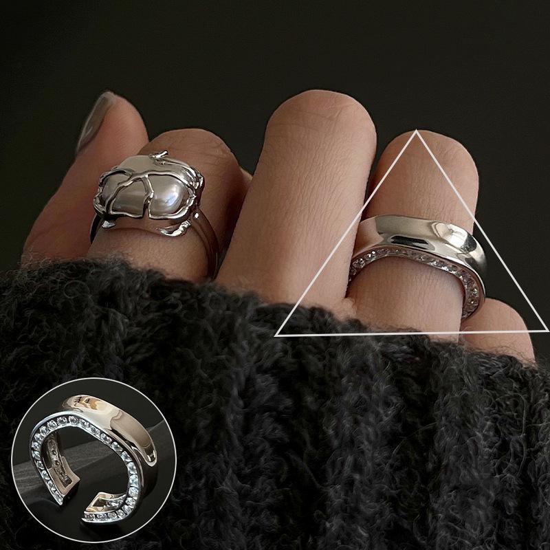 S925 Silver-Plated Imitation Pearl Flower Ring – Elegant Retro Palace Style