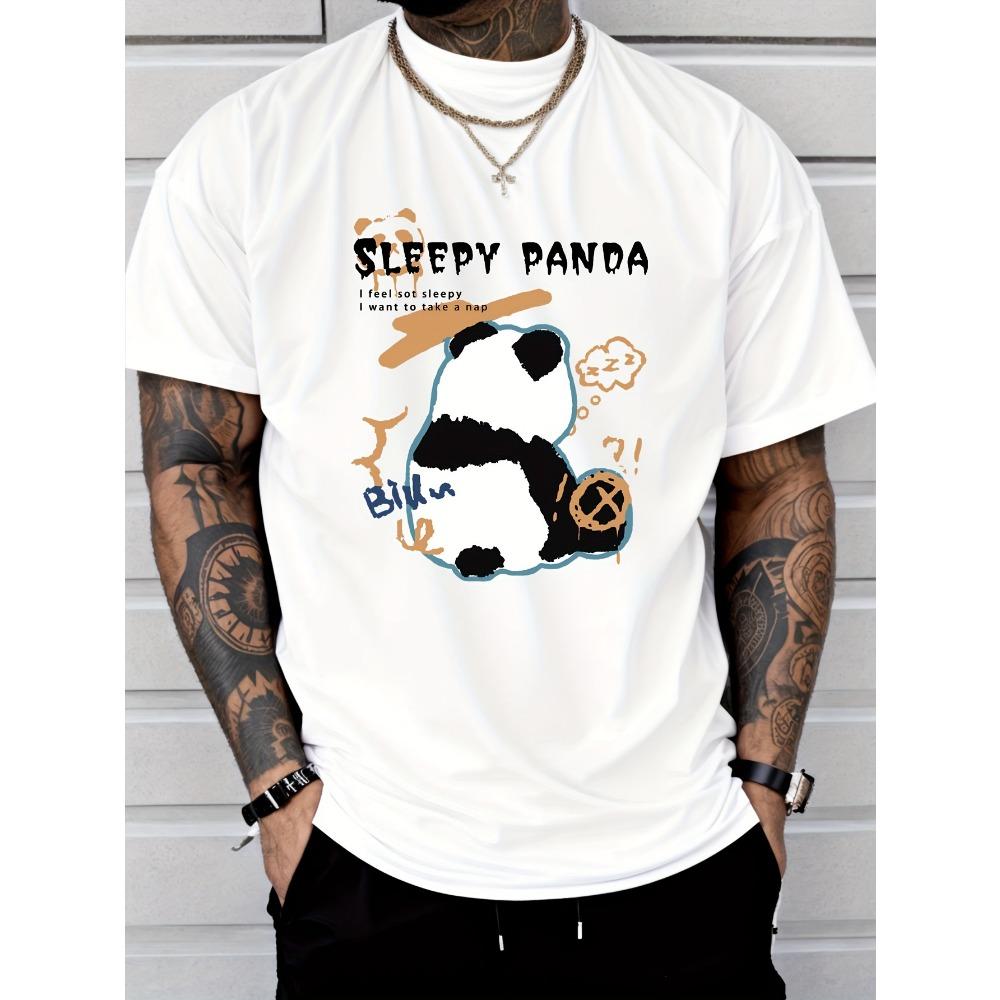

Men s Cute Panda Print Casual T-Shirt Crew Neck Short Sleeve Perfect for Sports and Leisure S