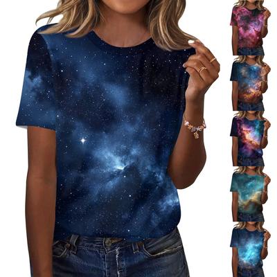 Women's Fashionable Casual Short Sleeve Print Round Neck Pullover Top