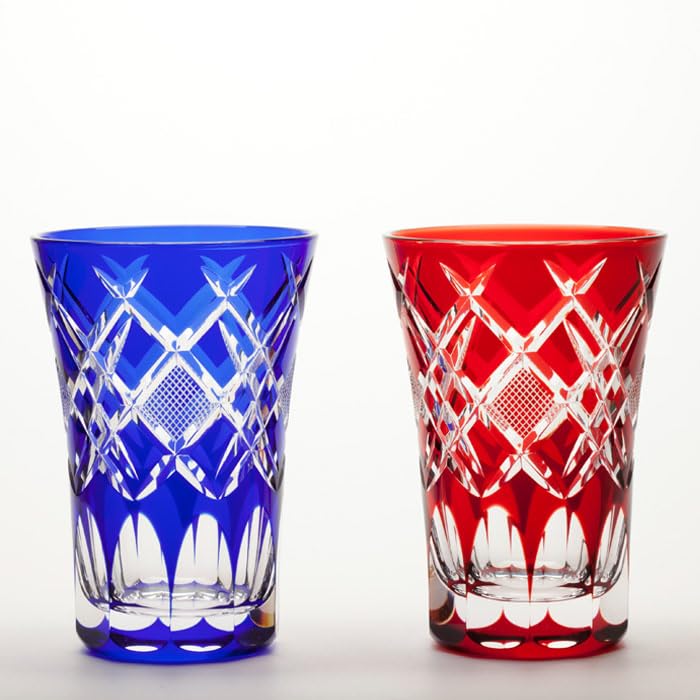 Glass Studio Saiho Edo Kiriko Open-Top Tumbler, Blue Diamond Fish Roe Pattern