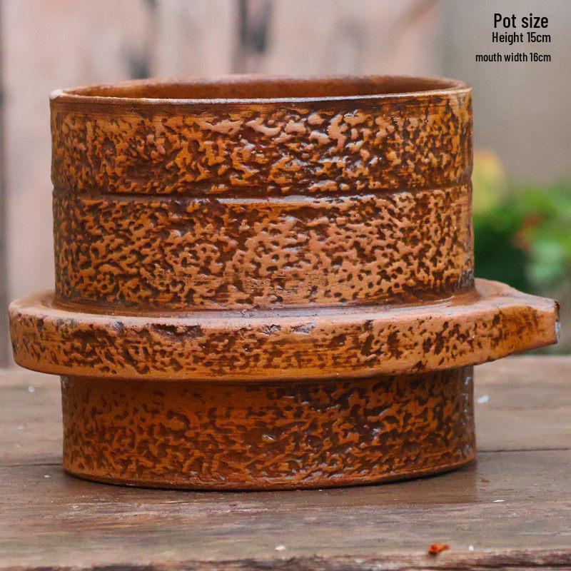Handgefertigter unregelmäßiger quadratischer Keramik-Blumentopf für Sukkulenten - Pflanztopf mit großem Durchmesser für Mischbepflanzung