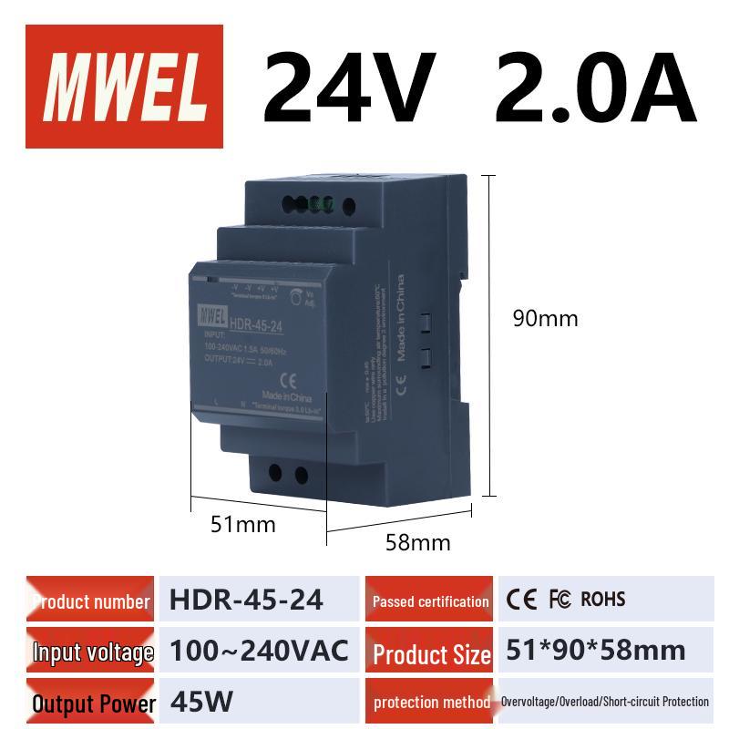 240W DIN Rail Power Supply Transformer, 24V to 12V DC