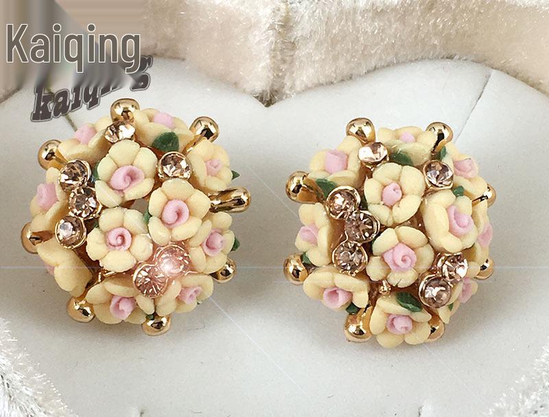 Korean Style Ceramic Rose Stud Earrings and Ear Cuffs