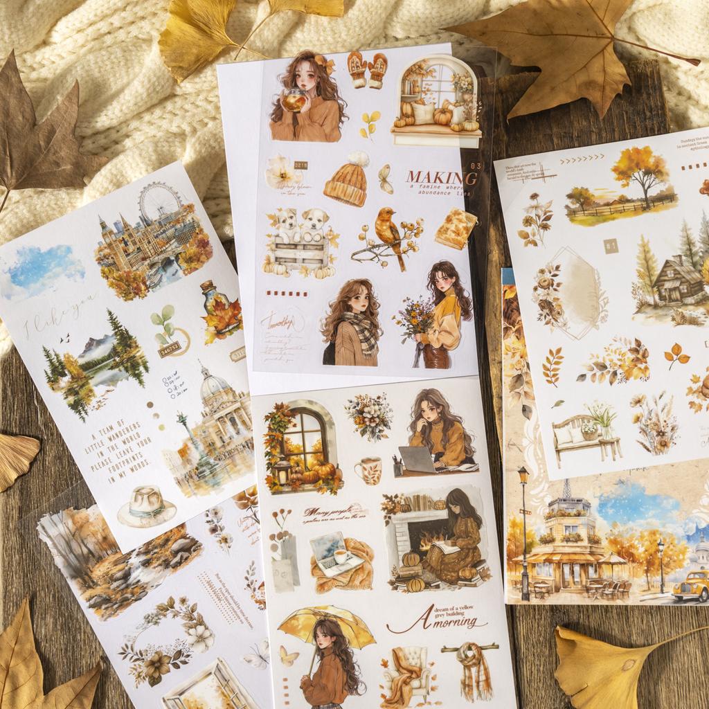 20sheets/bag Golden Autumn Daily Life Theme Die Cut Sticker Sheets For Scrapbooking DIY Frame Collage Decoration Laptop Sticker
