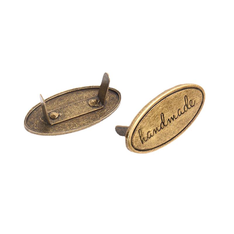 5Pc Hand Made Metal Labels Gold Silver Color Craft Garment Labels Tags For Bags Purse Hand Made Letter Printed Diy Sewing Labels