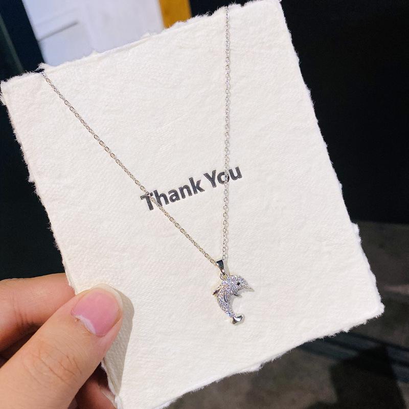 

Sparkling Dolphin Full Rhinestone Titanium Steel Choker Necklace, Light Luxury Micro Inlaid Zircon Versatile Accessories