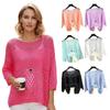 Crochet Knit Crochet Pullover Round Neck Loose Blouse Fashion Beach Cover Up  Women