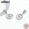 WOSTU Original rosa Zirkon Familie Serie Doppel Ring 925 Sterling Silber Charm Perlen passen Armband Armreif edlen Schmuck