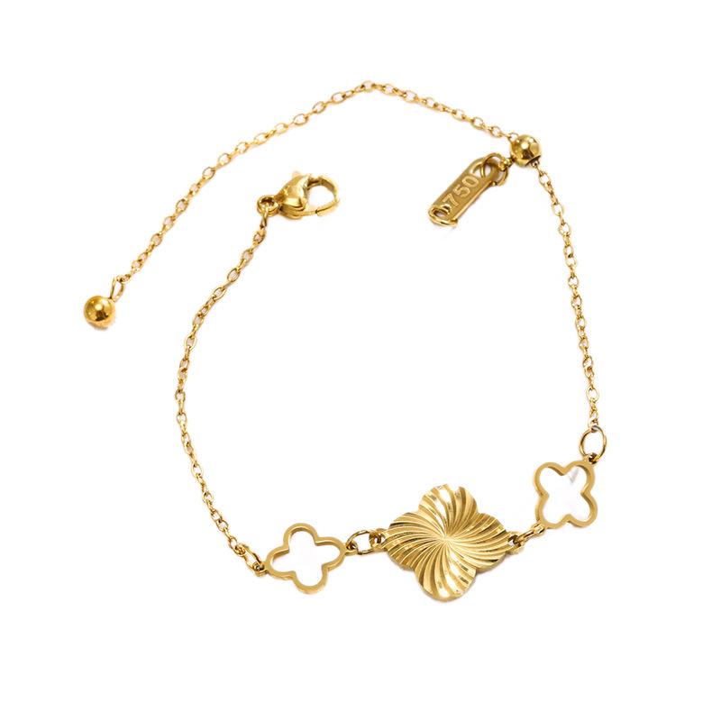 Luxurious Gold Four-Leaf Clover & Butterfly Cutout Bracelet for Women - Elegant European & American Fashion