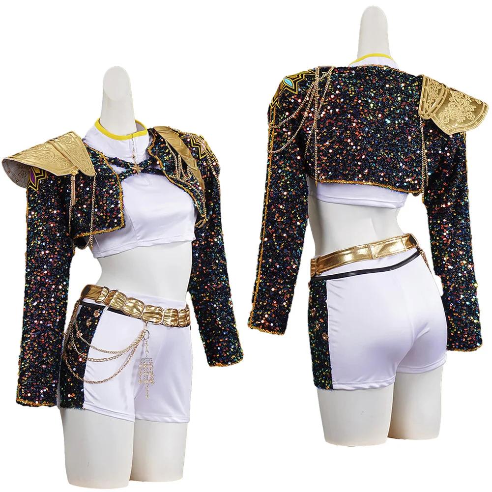 Dětské dívčí Rumi K Pop Lovkyně démonů Cosplay Dětský černý zlatý kostým Dětská maska Vystoupení Roleplay Uniforma Halloween