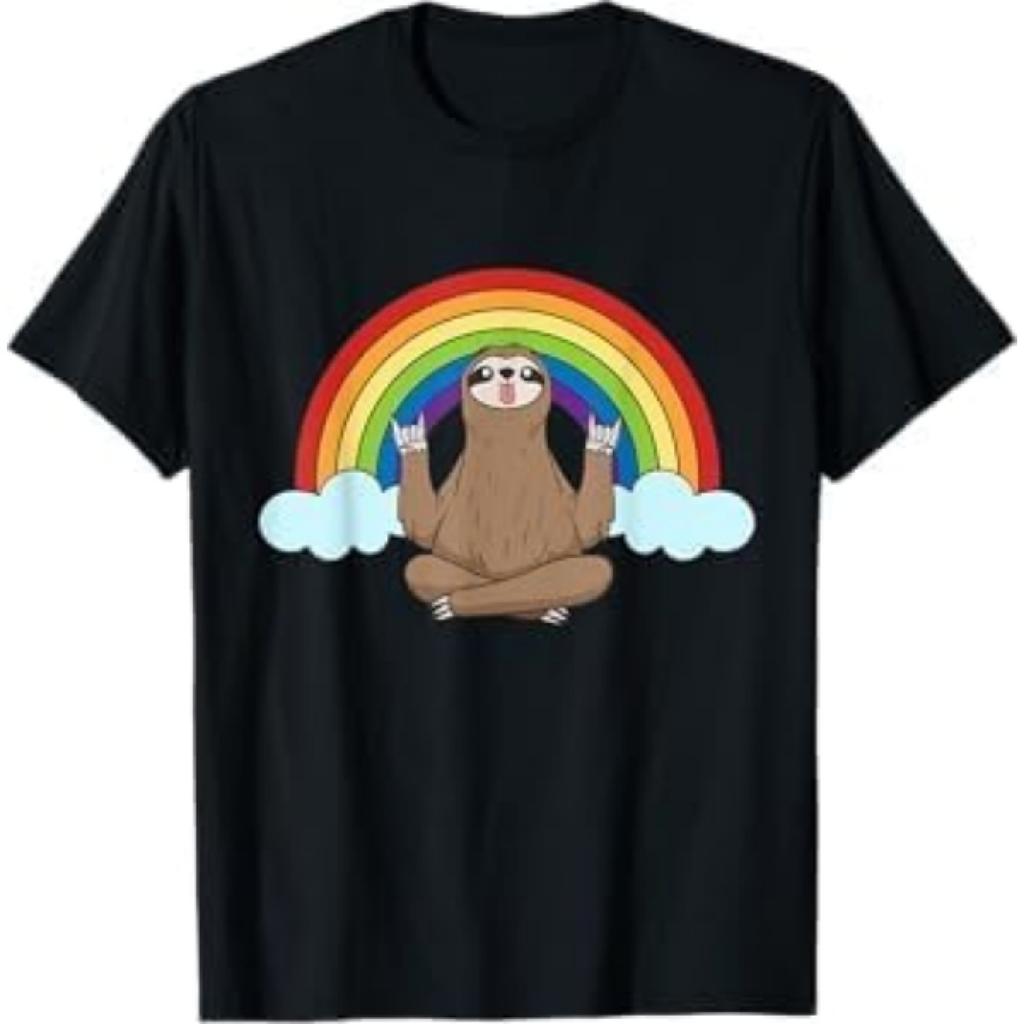 LGBT Gay Lesbian Pride Flag Funny Sloth Peace Sign T-Shirt D69 Mens Womens Tank Top Sweatshirt Hoodie Black