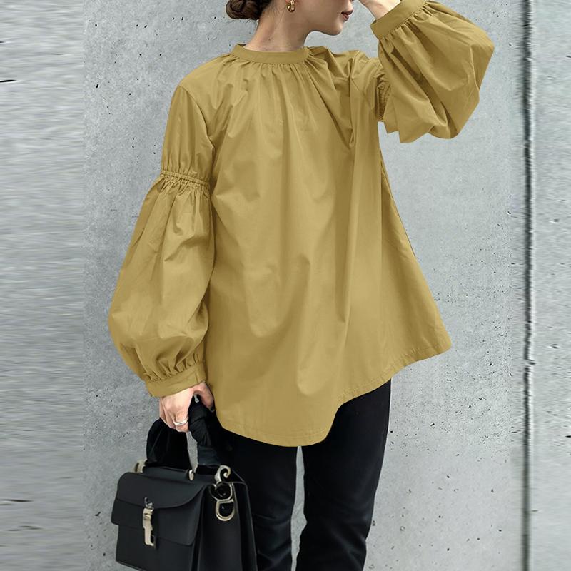ZANZEA Women Casual Round Neck Solid Color Loose Long Sleeve Blouse