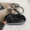 Women PU Pleated Shoulder Bag Fashion Cloud Tote Bag Chic Crossbody Bag (Black)
