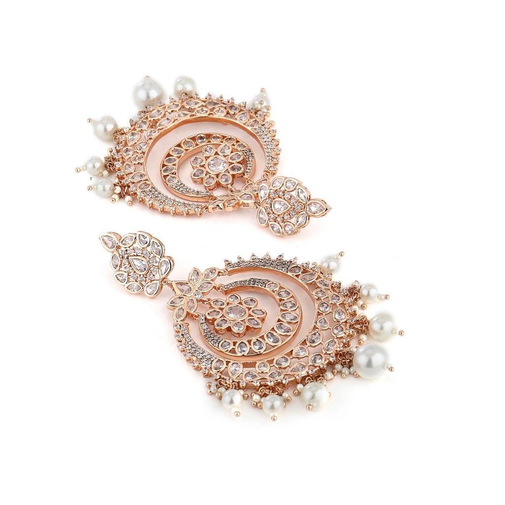 Estele Women's Earrings Rose Gold Plated CZ MAHARANI CHANDBALIS