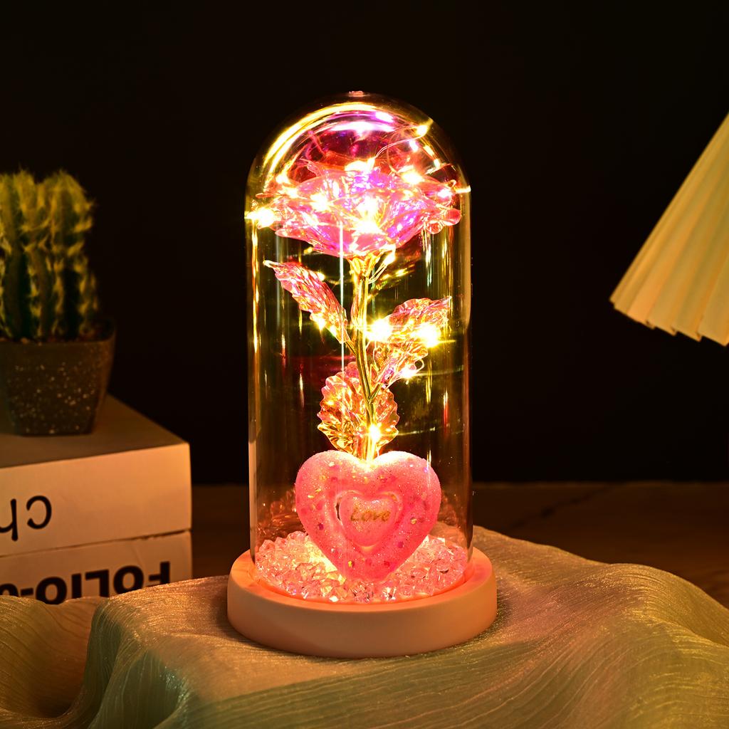 Eternal Rose Glass Cover Valentine's Day Gift Birthday Gift Colorful Gold Foil Flower Color Gold Simulation Eternal Flower