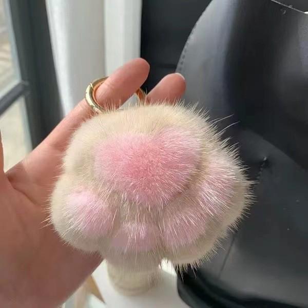 Cartoon Rabbit Fur Cat Paw Keychain Plush Ball Backpack Ornament