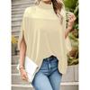 Women's High Neck Short Sleeve Mesh Batwing Top Loose Casual Elegant Blouse Solid Color Patchwork