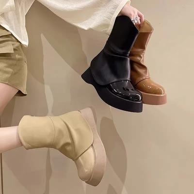 Dikkere zool Dames Korte Schacht Laarzen Mode Rits Achter Platform Schoenen Nieuwe Herfst Winter Waterdicht Antislip Enkellaarsjes Mujer 2024