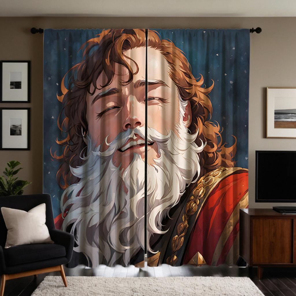 Piece Set Hd White Beard Blond Man Decorative Curtain Blue Tie Digital Printed Home Decoration Style Decorated Living Polyester