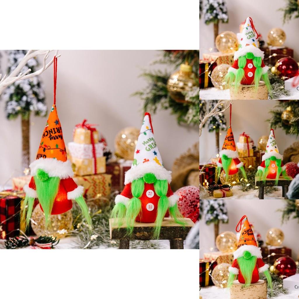 Charming Christmas Grinch Gnome Ornament With Lights Soft Fabric Holiday Decor