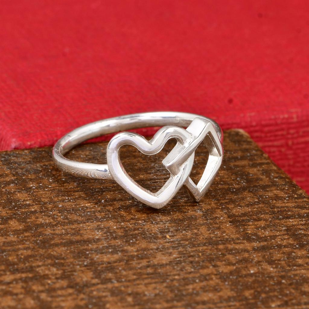 Heart and Square Silver Ring, Minimalist Geometric Ring, Dainty Heart Ring, Sterling Silver Open Shape Ring, Modern Gift for Her