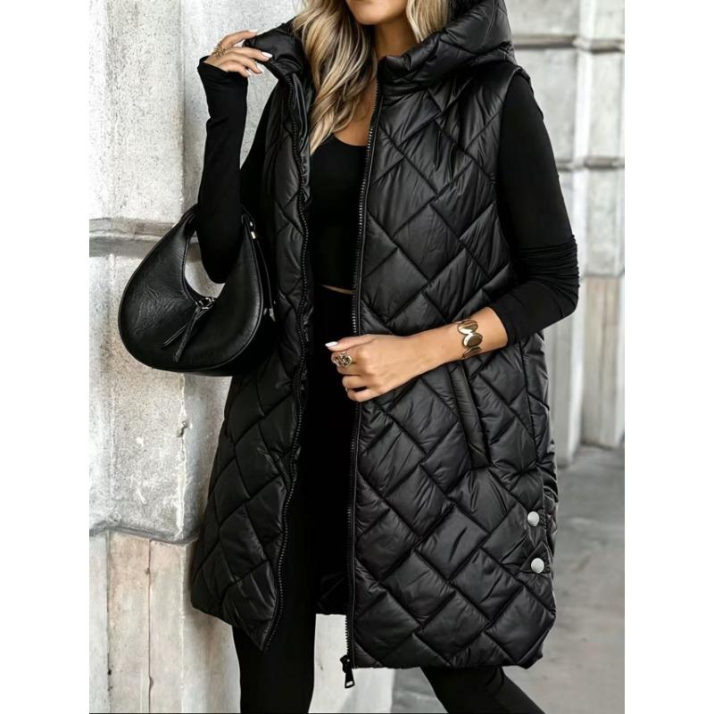 Gilet imbottito senza maniche con cappuccio casual da donna taglie forti