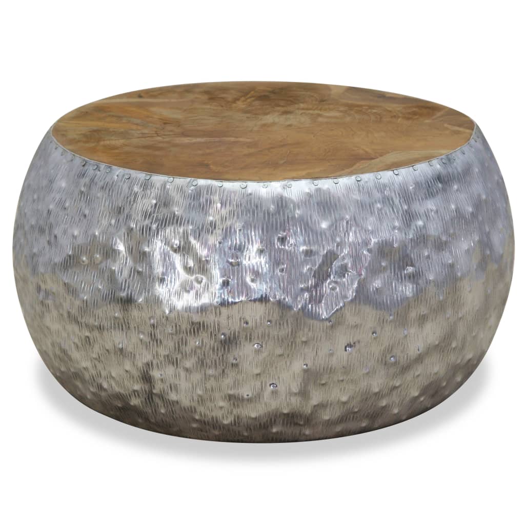  Coffee Table, Aluminum, Teak Wood, 60 X 60 X 30 Cm