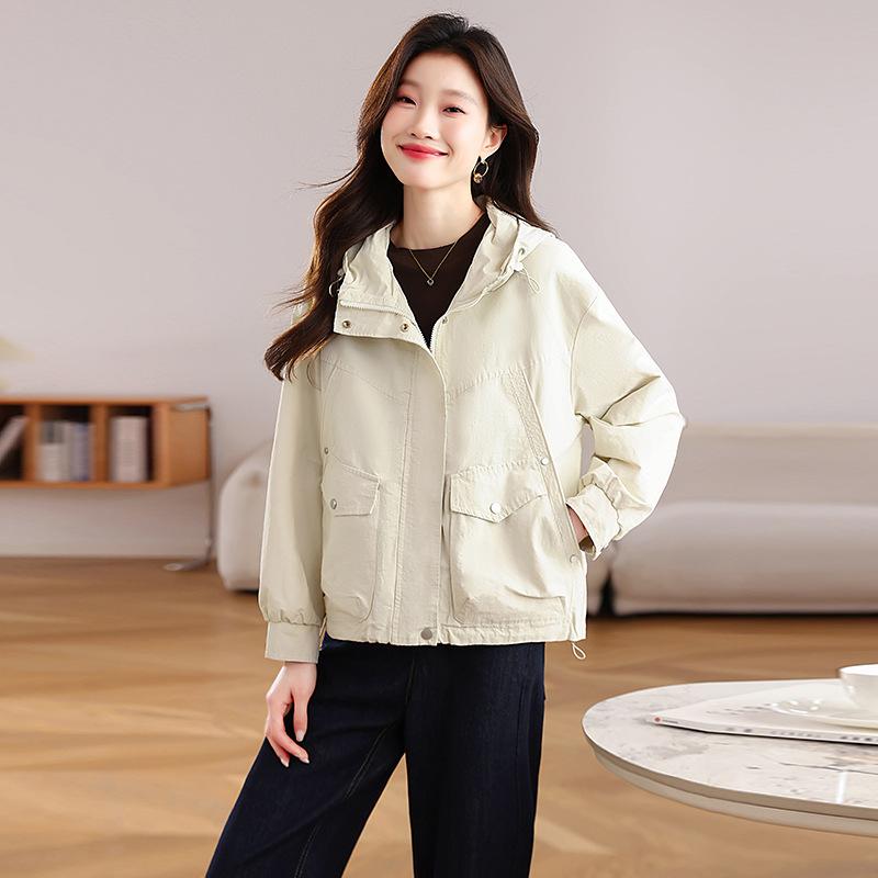 Casual Hooded Tooling Short Coat Women's Spring and Autumn New Korean Version Loose Large Size Small Solid Color Jacket