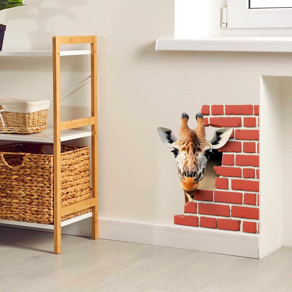 Self Adhesive Broken Wall Little Deer Decorative Wall Stickers Peel and Stick Removable Waterproof
