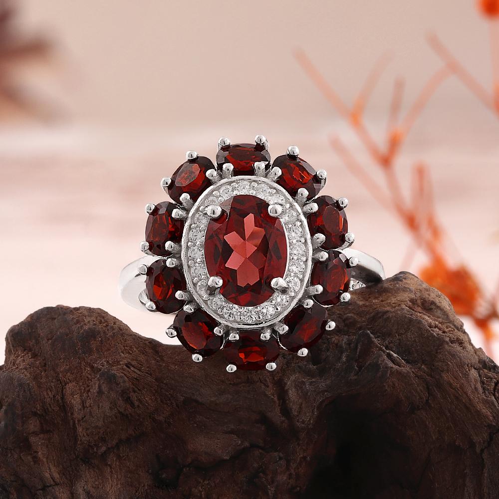 2026, 925 Sterling Silver Ring Earrings Pendant Necklace Natural Garnet January Birthstone Jewelry Set for Women's Banquet Gifts
