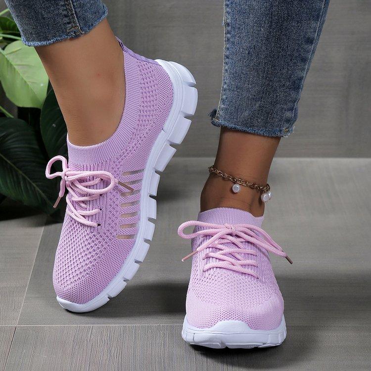 Módní dámské zelené pletené vycházkové boty s měkkou podrážkou Lehké a prodyšné běžecké a sportovní boty Dámské ploché boty plus size