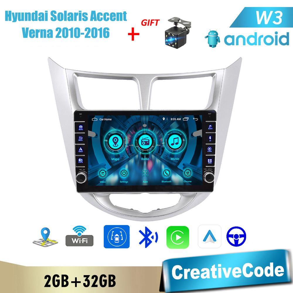 Carplay 2din Android Autoradio Multimidia Videospeler Voor Hyundai Solaris Accent Verna 2010-2016 Met Knop Knop Navigatie GPS 2 + 32 GB