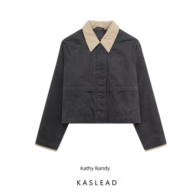 Kaslead New Arrival Women's Clothing Fashion Style Fashion Casual American Color Effect Collar Waxing Leather Coat 4341890