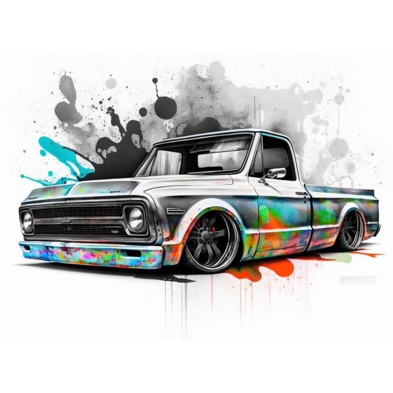 Famous Brand Chevy Vintage Cars Poster Watercolor Canvas Painting Luxurious Wall Art for Man Cave Room Home Decor Car Lover Gift
