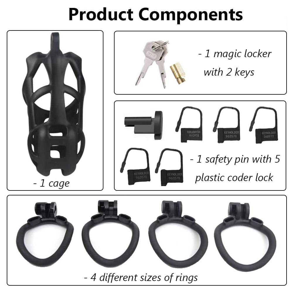 1pc Male Penis Cage Lock Chastity Cage With Lock & 4 Rings Resin Virginity For Men Breathable Cock Ring