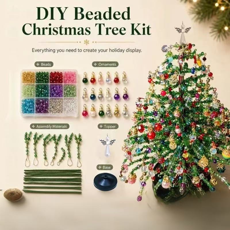 Handmade Christmas Tree DIY Beaded Set Christmas Tree Set Default with Light String