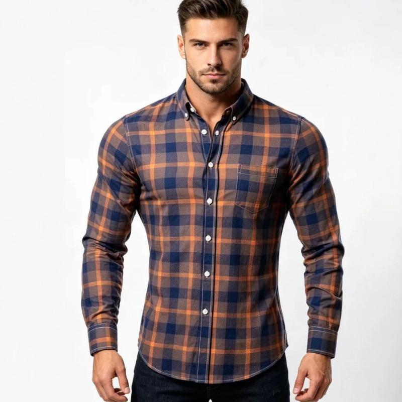 Men Fashion Plaid Long Sleeve Casual Plus Size Mens Shirt