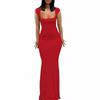 Women's Summer Sleeve-covered Square Collar Elegant Casual Long Form-fitting Evening Dress