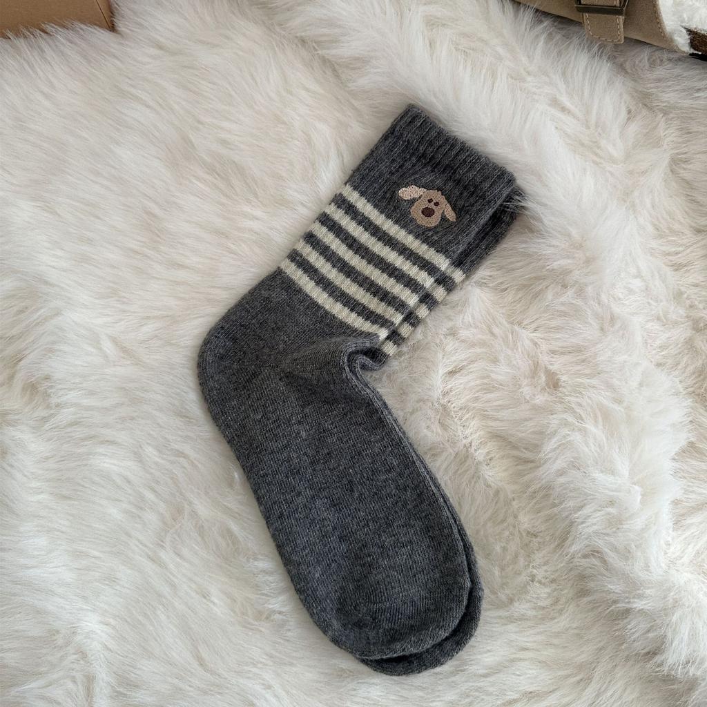 Cartoon Puppy Wool Socks Children Korean Tide Cute Medium Tube Socks Thickened Warm Cashmere Stacking Socks Stockings