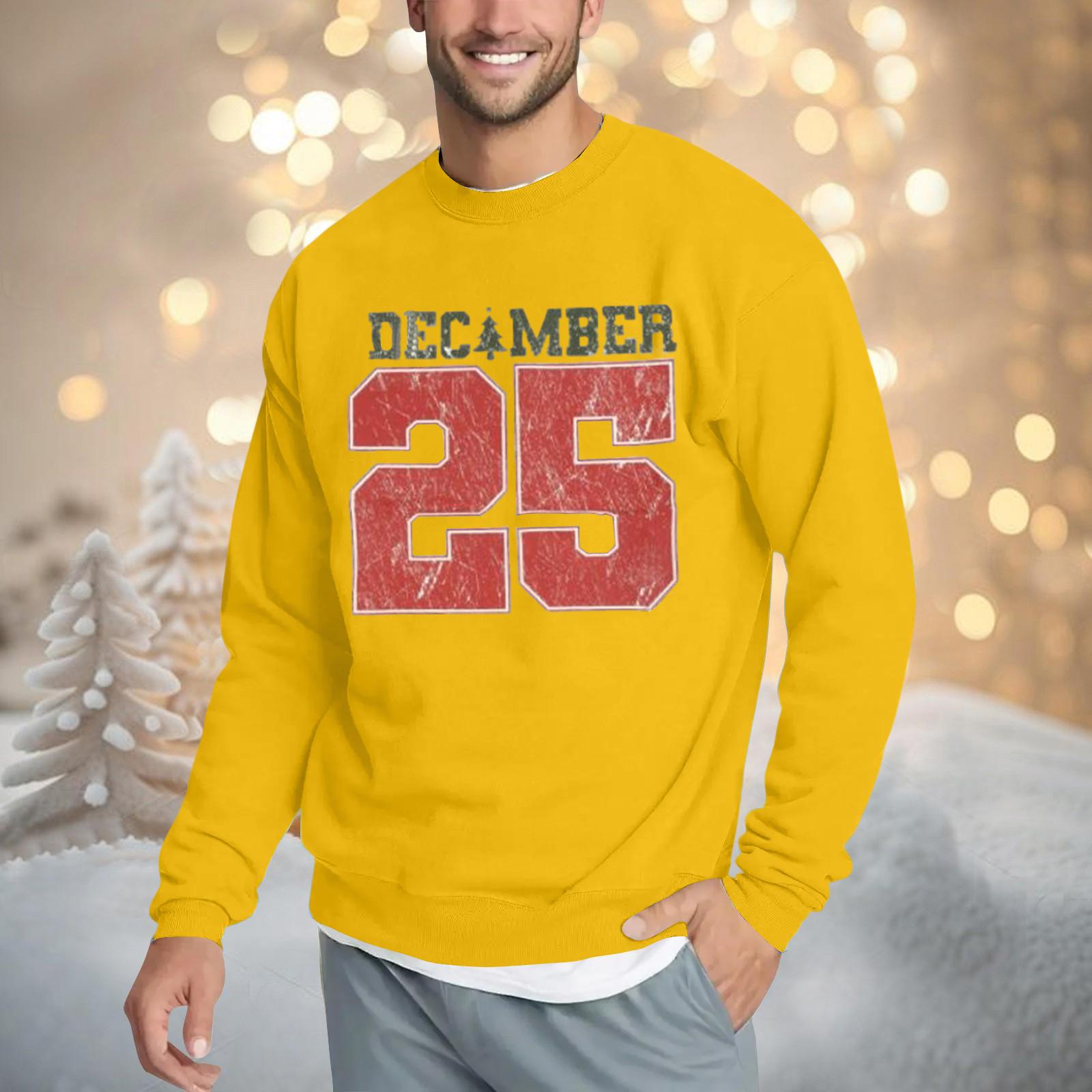 

Мужской свитшот свободного кроя с круглым вырезом и рождественским принтом XL жёлтый